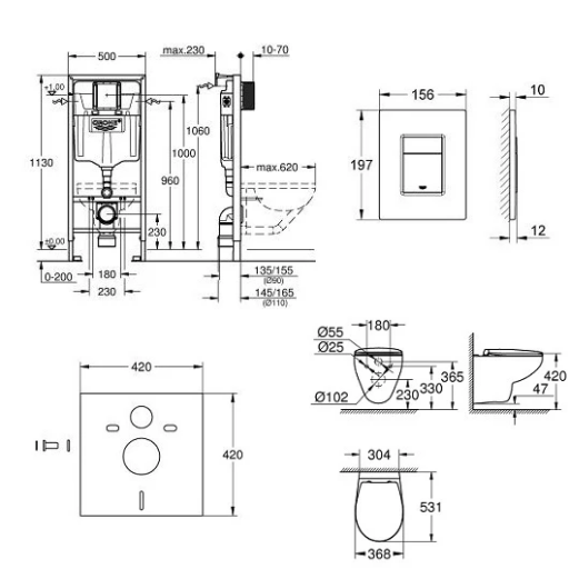 Комплект инсталляции с подвесным унитазом GROHE Rapid SL с сиденьем и кнопкой 39586000